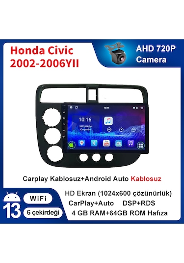 Honda Civic 2002-2006yıl 4gb Ram 64gb Rom Multimedya