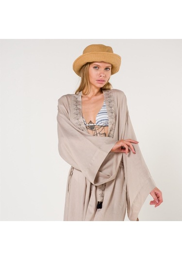 Eli Kadın Pul Baskılı Kimono-Taş-Standart Taş