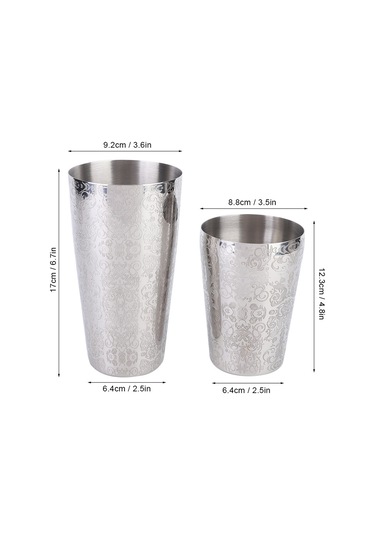 Hangfox 304 Paslanmaz Çelik Boston Kokteyl Shaker Seti, Aşınmaz, Leak-proof, Gravür Desenli, Kahve Ve Kokteyl Hazırlama İçin, Gümüş Rengi