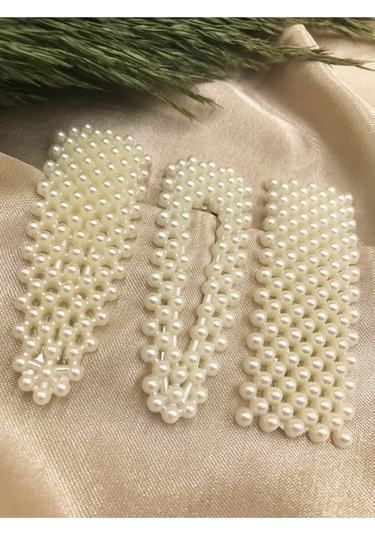 Çelikonline Kadın Toka Üçlü Çıtçıt Inci Toka Beyaz