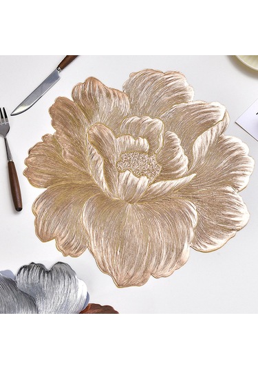 Suntek 6 Adet Çiçek Placemat Pvc Batı Tatil Tezgahı Mutfak Altın Altın