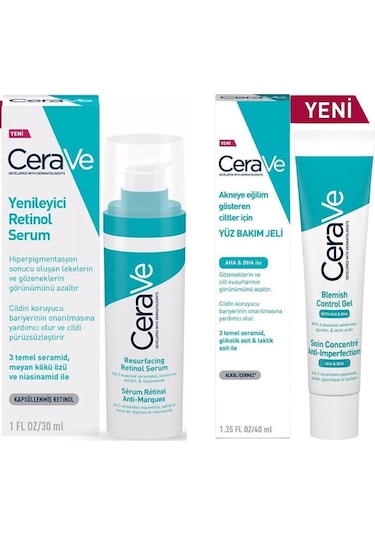 Cerave Yağlı ve Düzensiz Ciltler İçin Retinol Serum 30 ML + Yüz Bakım Jeli 40 ML