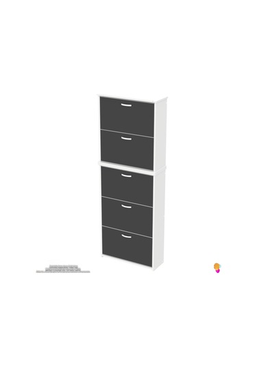 Modilayn Verve Asma Kapı Önü 72x 194 X26 Cm Lik 5 Düşer Kapak 10 Göz Bölmeli Ayakkabılık Antrasit - Beyaz