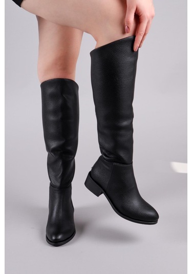 Shayla Önü Yüksek Düz Çizme Siyah-8561 Siyah