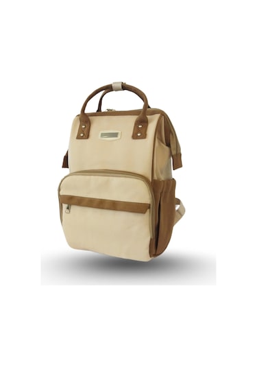 Vegmann Tender Kanvas Kumaş Anne Bebek Bakım Sırt Çantası Biberon Termos Gözlü Kahverengi-bej Kahverengi-bej Bej - Kahverengi