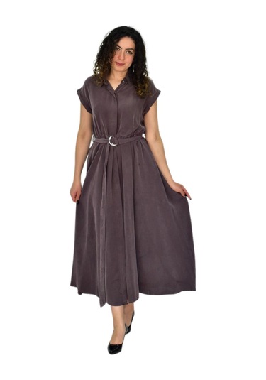 Kadın Beli Kemerli Elbise Bgl-st04639 Kahve