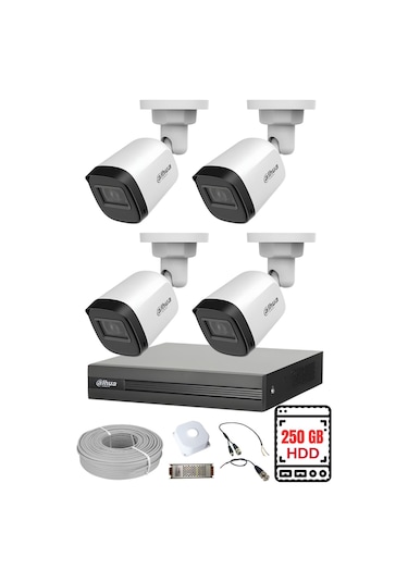 Dahua 4 Kameralı Gece Görüşlü Su Geçirmez Full Hd Güvenlik Kamerası Seti 250gb