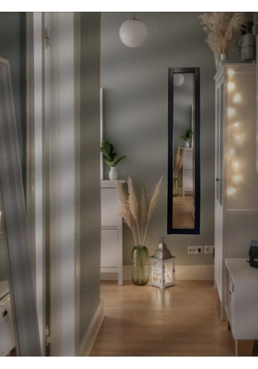 Siyah Ahşap Dekoratif Duvar Hol Ayna 121 X 23 Siyah