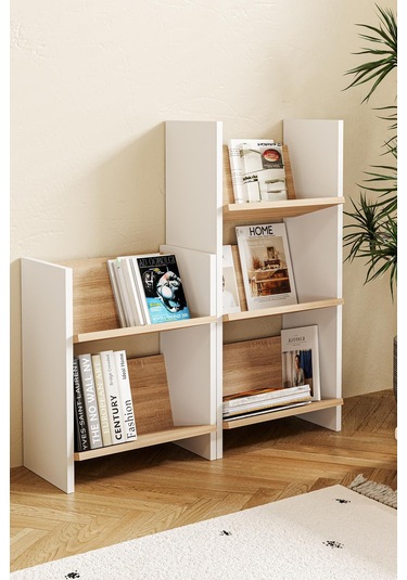 Derga 3 Raflı Kitaplık Beyaz - Meşe