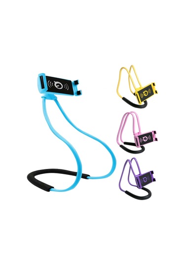 Mavi Evrensel 360 Derece Dönme Asılı Boyun Telefon Tablet Tutucu Braketi Standı