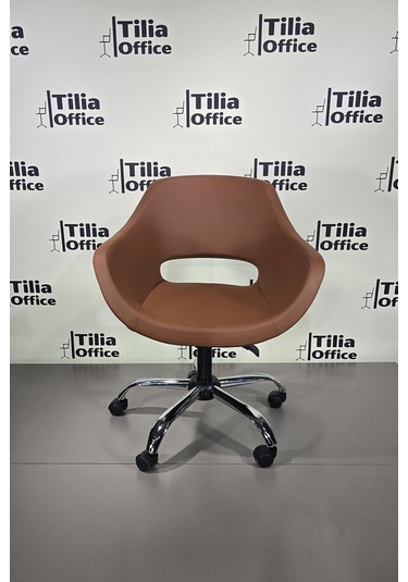 Monaco Çalışma Kesim Koltuğu Yonca Tekerlekli Krom Ayak Kahverengi