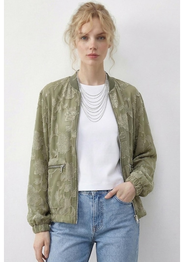 Shade Kadın Fermuarlı Şifon Empirme Oversize Ceket 2913 60286024 - Çağla Yeşili