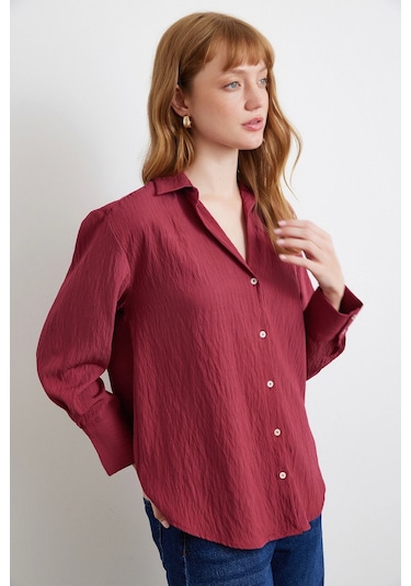 Paralel Çizgili Gömlek Bordo Bordo