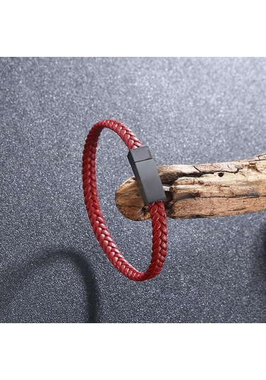 Kadınlar Erkekler İçin Basit Paslanmaz Çelik Bileklik Hakiki Örgü Deri Bilezikler Özel Doğum Günü Partisi Çift Takısı Hediye Kırmızı