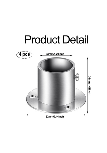 Qingmipy Paslanmaz Çelik Dolap Askı Flanşı - 4'lü Paket, Ayarlanabilir Boru Tutucu, Tavan Ve Duvar Montajı