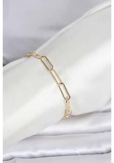 Cm 14k Gold Renk Kalın Ataç Zincir Model Kadın Bileklik Çok Renkli