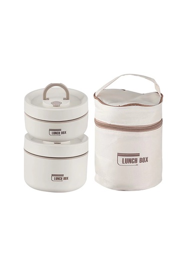 Yunboo 304 Paslanmaz Çelik Isı Saklama Yemek Kutusu, Kaçırmaz, 2 Adet 420ml+620ml , Isı Yorumu Çantasıyla, Öğrenci-ofis İçin, Çok Katlı Bento Kutusu, Beyaz Beyaz