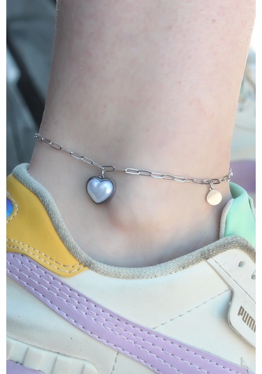 Ceylan Adam 316l Çelik Gümüş Renk Kalp Model Kadın Halhal Çok Renkli