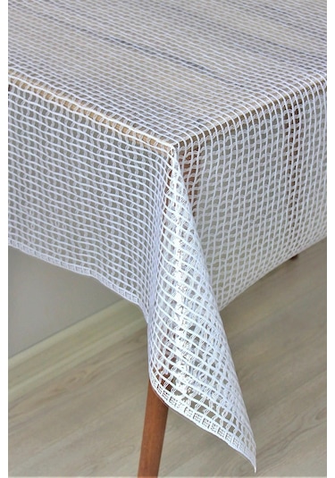 Pvc Şeffaf Kaplama Silinebilir Masa Örtüsü Örgü Hasır Beyaz