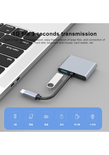 Sones 4'ü 1 Arada Çok İşlevli Usb-c / Type-c - Pd Usb-c / Type-c +usb 3.0 +çift Hdmı Hub Yerleştirme İstasyonu Gri