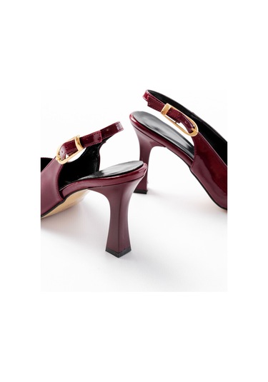 719 Bordo Rugan Sivri Burunlu Toka Detaylı Topuklu Kadın Aya...