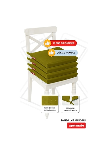 Xpermate 4'lü Sandalye Minderi Su İtici Kumaş 40 x 40 CM Yeşil