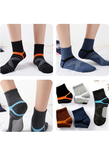 Vkemall Erkek Spor Orta Boy Çoraplar 5'li Paket Pamuklu Teri Emici Soluk Anti-koku Gri Siyah Lacivert Kahverengi Renkler Siyah