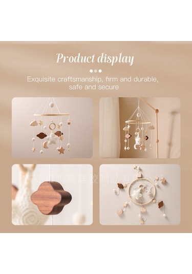 Ruicoo Güvenli Ahşap Bebek Yatak Zilleri - Tohum İpi Örgü Bebek Odası Dekorasyonu - Tohum Desenli Hafif Uyku Zili Gri Gri