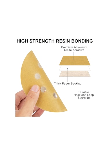 Sones 100 Adet / Kutu 5 İnç 8 Delikli Yuvarlak Disk Zımpara Kağıdı 125mm Sarı Kum Floklama Kağıdı, Kum: P80