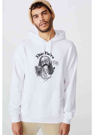 Motorhead Diöspadre Baskılı Beyaz Erkek Kapşonlu Sweatshirt