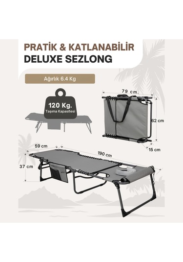 Kingcamp Magnolia B10 Hands-free Premium 7 Kademeli Katlanır Şezlong Grey Gri