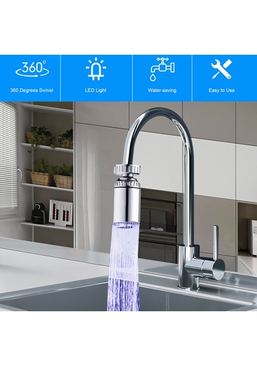 Tenfowee 360 Dönebilen Led Musluk Başlığı - Sıcaklık Sensörlü 3 Renkli Su Püskürtme Sistemi M22 İç Diş Diğer