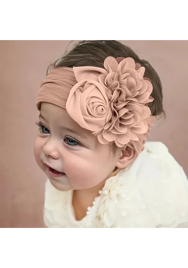 Elmpaly Pembe Yenidoğan Baş Bandı - Yumuşak Ayarlanabilir Büyük Çiçek Desenli Gül Pembesi