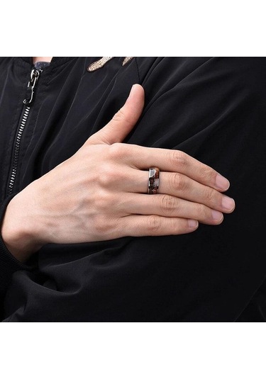 Siyah 8 Mm Erkekler Moda Yüzük Paslanmaz Çelik Ahşap Kakma Ok Yüzükler Düğün Band Yıldönümü Doğum Günü Hediyesi Takı