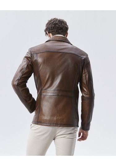 Hakiki Deri Ceket Karartmalı Koyu Kahverengi