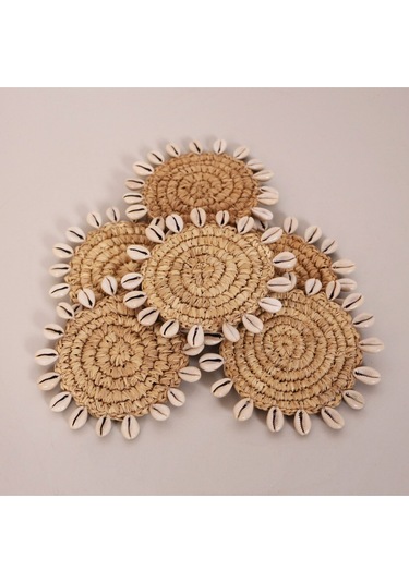 Shell Rafya Dekor Bardak Altlığı 6'lı Set 13cm Diğer