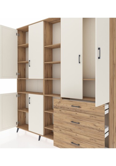 Arges Dolap 13 Raflı 3 Çekmeceli 6 Kapaklı 220x30x243 Çam-aytaşı/çam Aytası/atlas Çam
