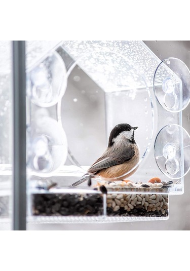 Vkemall Bahçe Kuş Yemleme Aleti Akrilik Dış Mekan Kuş Yemi Kutusu Düşmeyi Engeller Taşınabilir 20x10x21 Cm