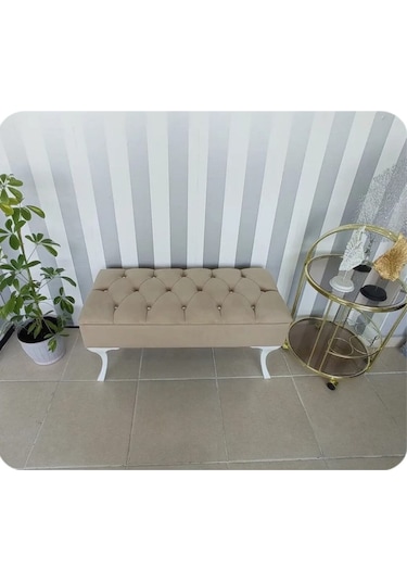 Lüks Yarım Sandıklı Kapitoneli Dekoratif Puf Vizon