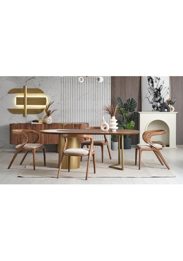 Akrep Beyaz Kumaş Ceviz Ahşap Sandalye