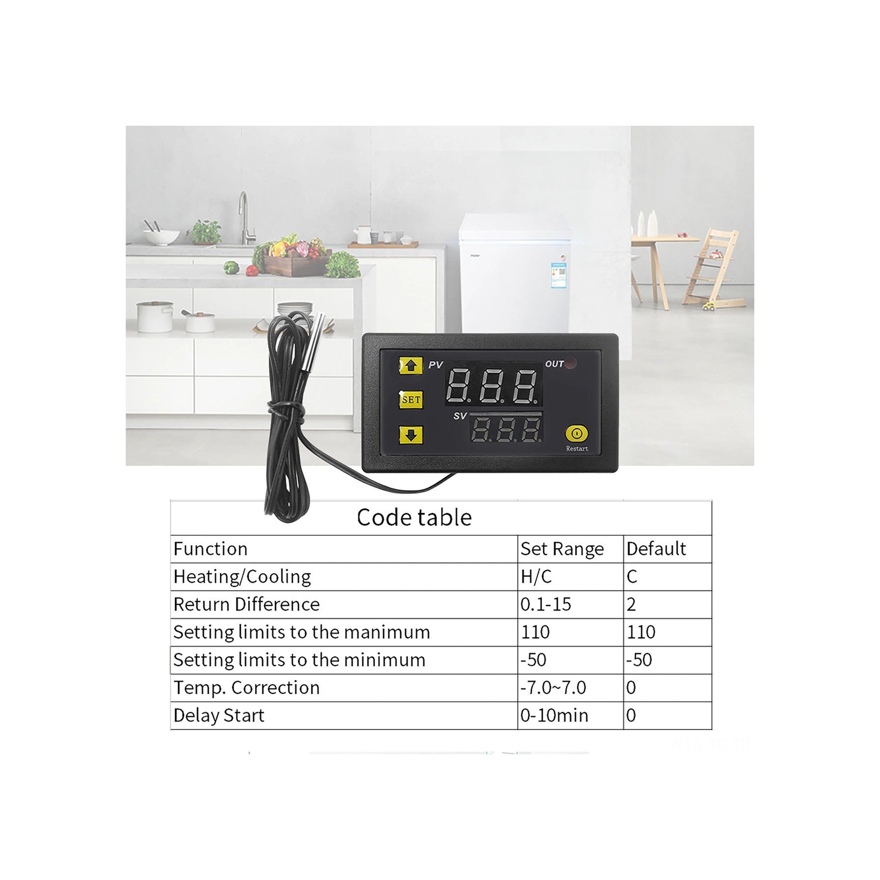 Skycity W3230 Mikro Isı Kontrol Paneli -55 C/+120 C Aralığında, Sayısal Göstergeli, 0.1 C Hassasiyetli, 110-220vac, Röle Çıkışı