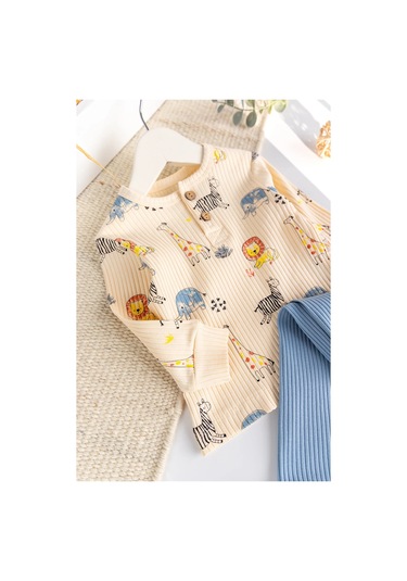 Aslan Temalı Erkek Bebek Takım mavi