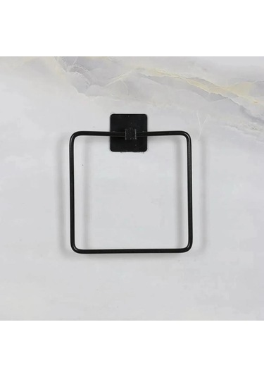 Ollevra Kendiliğinden Yapışkanlı Siyah Paslanmaz Metal Kare Havluluk Siyah