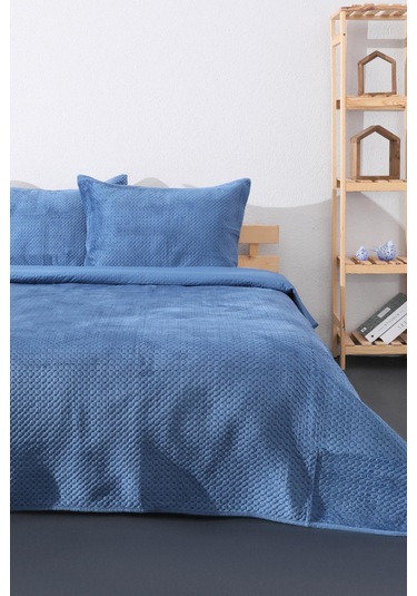 Lidia Kadife Çift Kişilik Yatak Örtüsü Takımı - Petrol