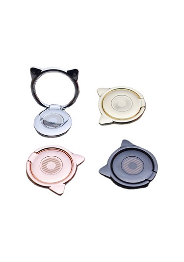 Suofeng Gümüş Metal Kedi Kulaklı Serçe Çengeli Telefon Tutucu 360 Döner Kartoon Arka Stant