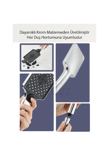 Aqua Kare 3 Fonksiyonlu Duş Başlığı Ve Duş Hortumu Duş Seti Krom