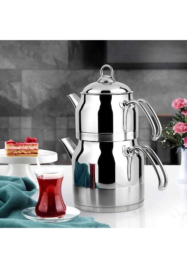 Lines Ayperi Paslanmaz Çelik Çaydanlık Takımı Metal Kulp 7 Lt Gümüş