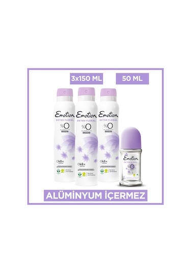 Emotion  Floral Kadın Deodorant 3x150 Ml &  Floral Roll On 50 Ml