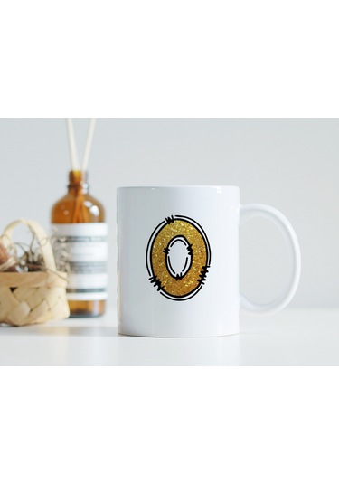O Harfi Gold Simli Kupa Işıltılı Alfabe Harf Tasarımlı Kahve Kupası - Kişiye Özel Hediye Beyaz