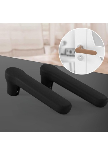 Siyah Kapı Kolu Koruyucu 2 Adet, Çocuk Güvenliği İçin Silikon Kapı Kolu Koruyucu